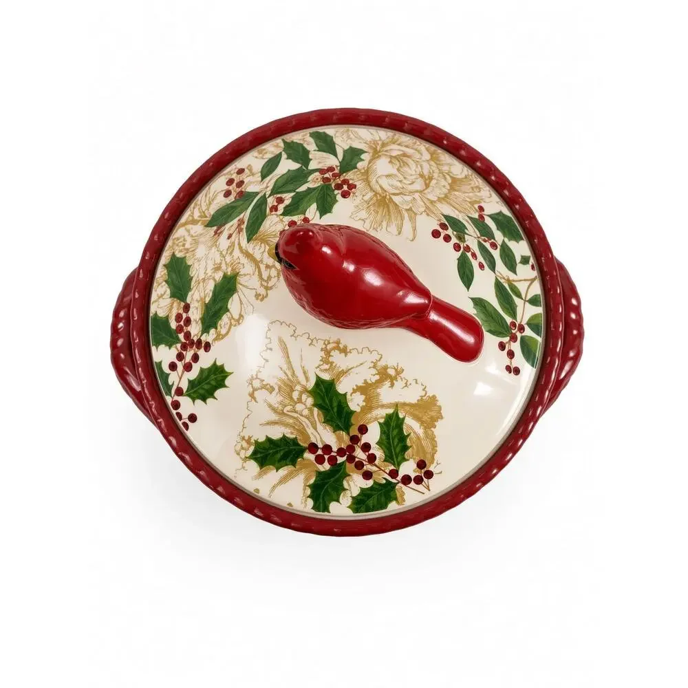 NWT Hobby Lobby Sleigh Bell Bistro Christmas Ceramic Lidded Jar, Cardinal Bird
